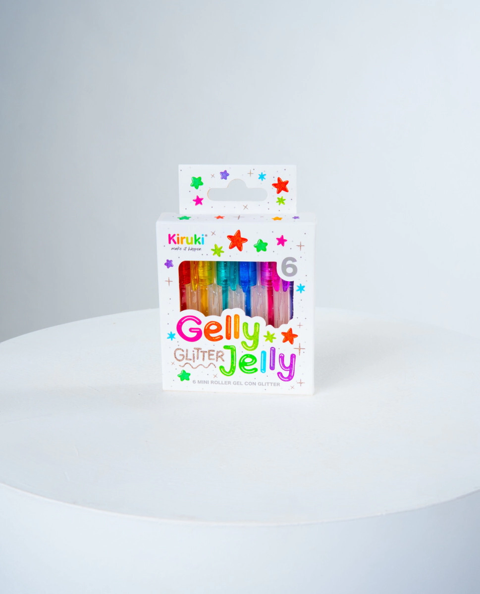 MINI BOLIGRAFOS ROLLER TINTA GEL CON GLITTER X6 KIRUKI