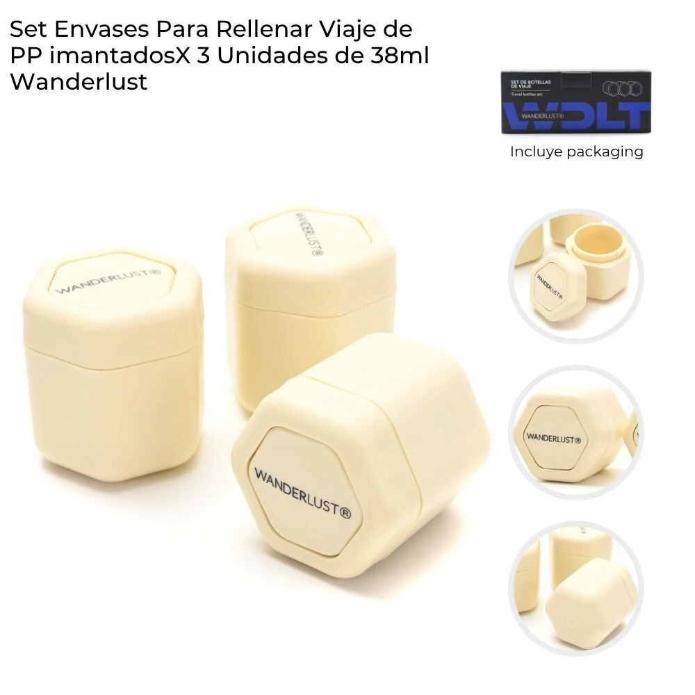 SET ENVASES PARA RELLENAR X3 VIAJE PP IMANTADOS - 38ML WDLT