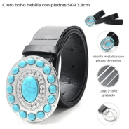 CINTO BOHO HEBILLA CON PIEDRAS TURQUESA SKORA 3,8CM