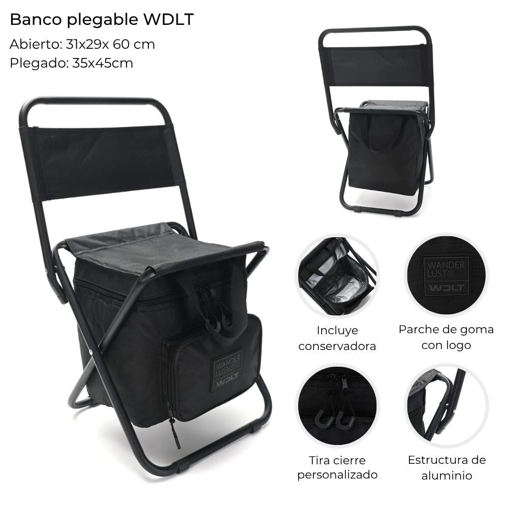 SILLA PLEGABLE WDLT CON TIRAS Y CONSERVADORA INCORPORADA 31x29x60CM