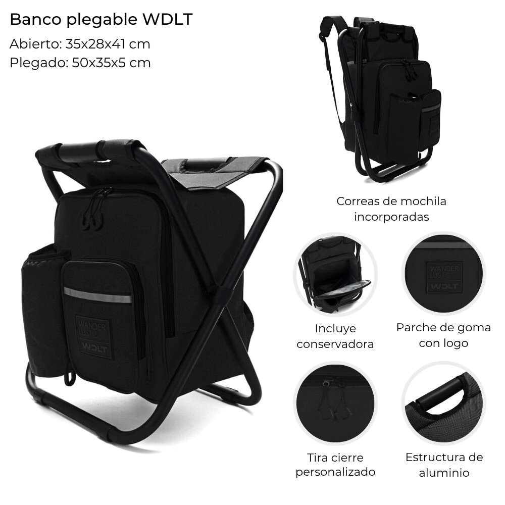 BANCO PLEGABLE WDLT CON MOCHILA CONSERVADORA INCORPORADA 50x35x5CM PLEGADO