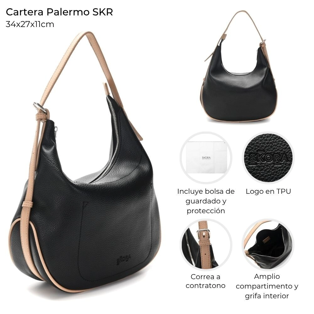CARTERA PALERMO SKORA NEGRA 34x27x11 CM