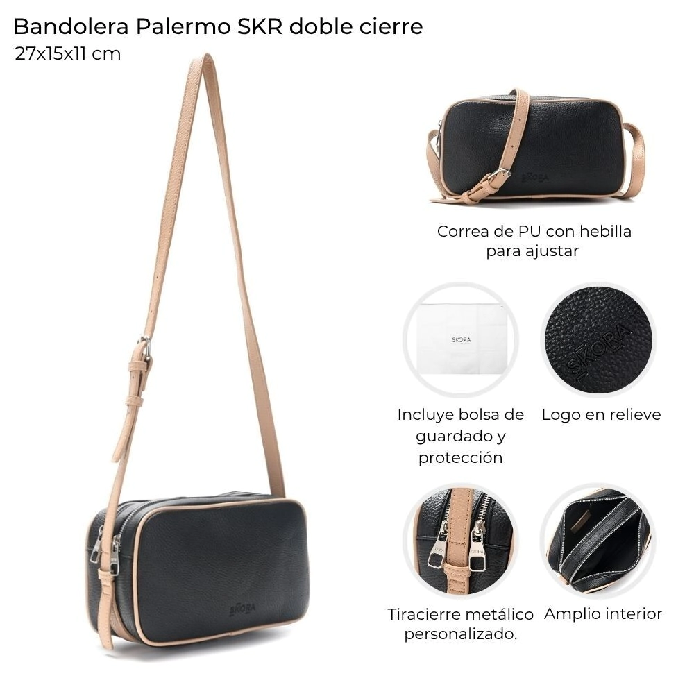 BANDOLERA PALERMO SKORA NEGRA 27x15x11 CM