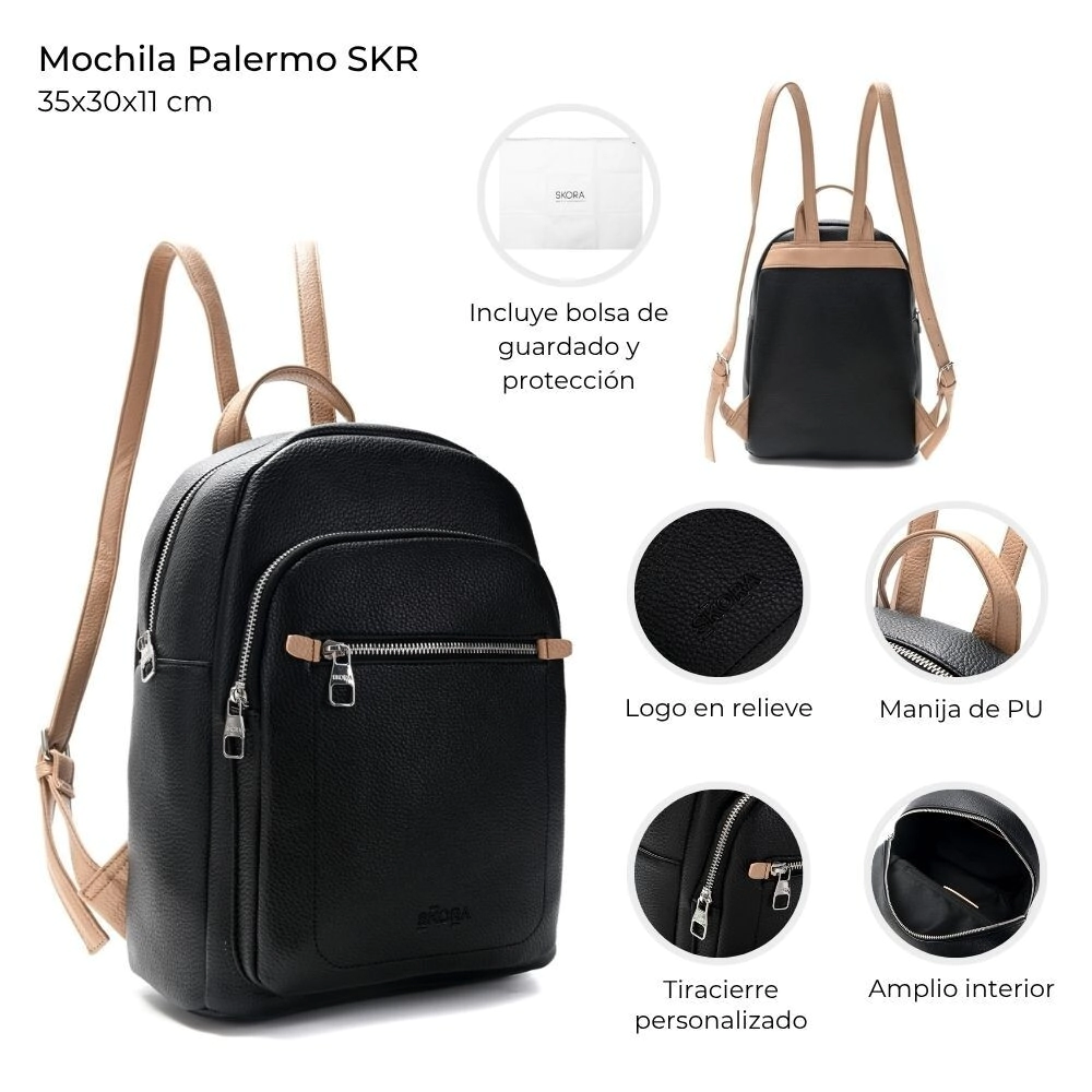 MOCHILA PALERMO SKORA NEGRA 35x30x11 CM