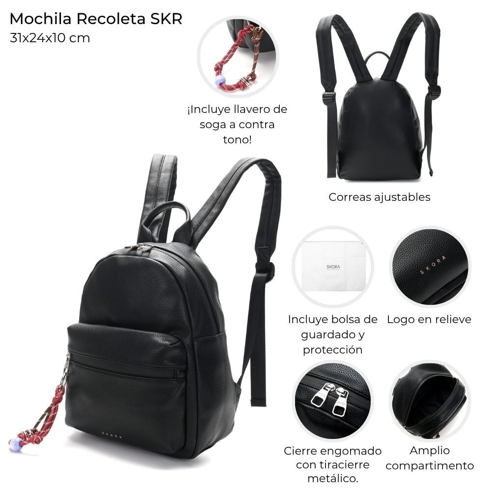 MOCHILA RECOLETA SKORA NEGRA 31x24x10 CM