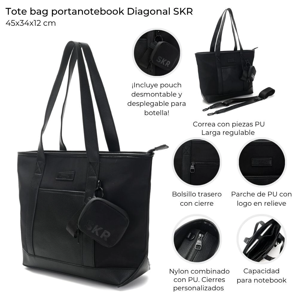 TOTE BAG PORTANOTEBOOK SKORA NEGRA 45x34x12 CM