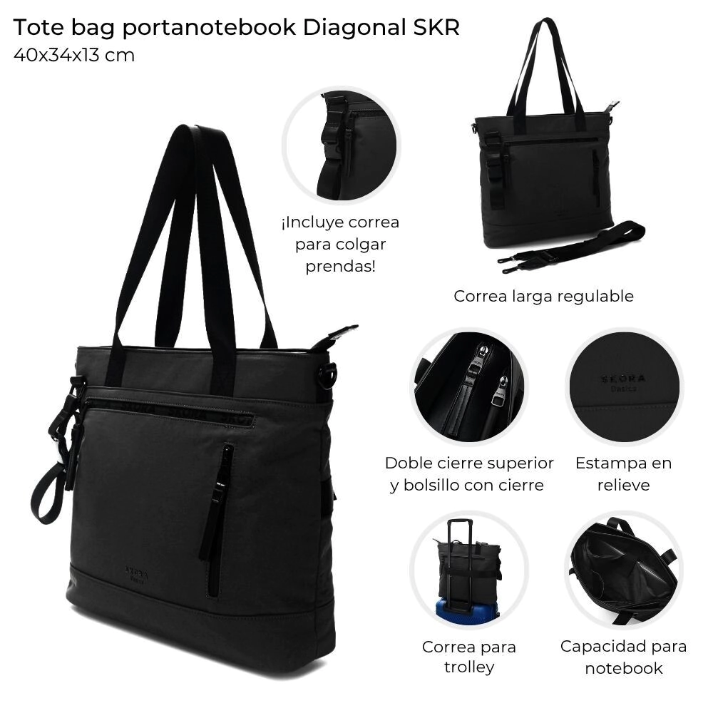 TOTE BAG SKORA PORTANOTEBOOK NEGRA 40x34x13 CM
