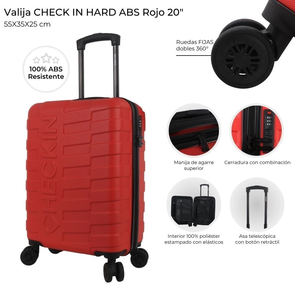 VALIJA CARRY ON 20" NEW CHECK IN HARD ABS ROJA
