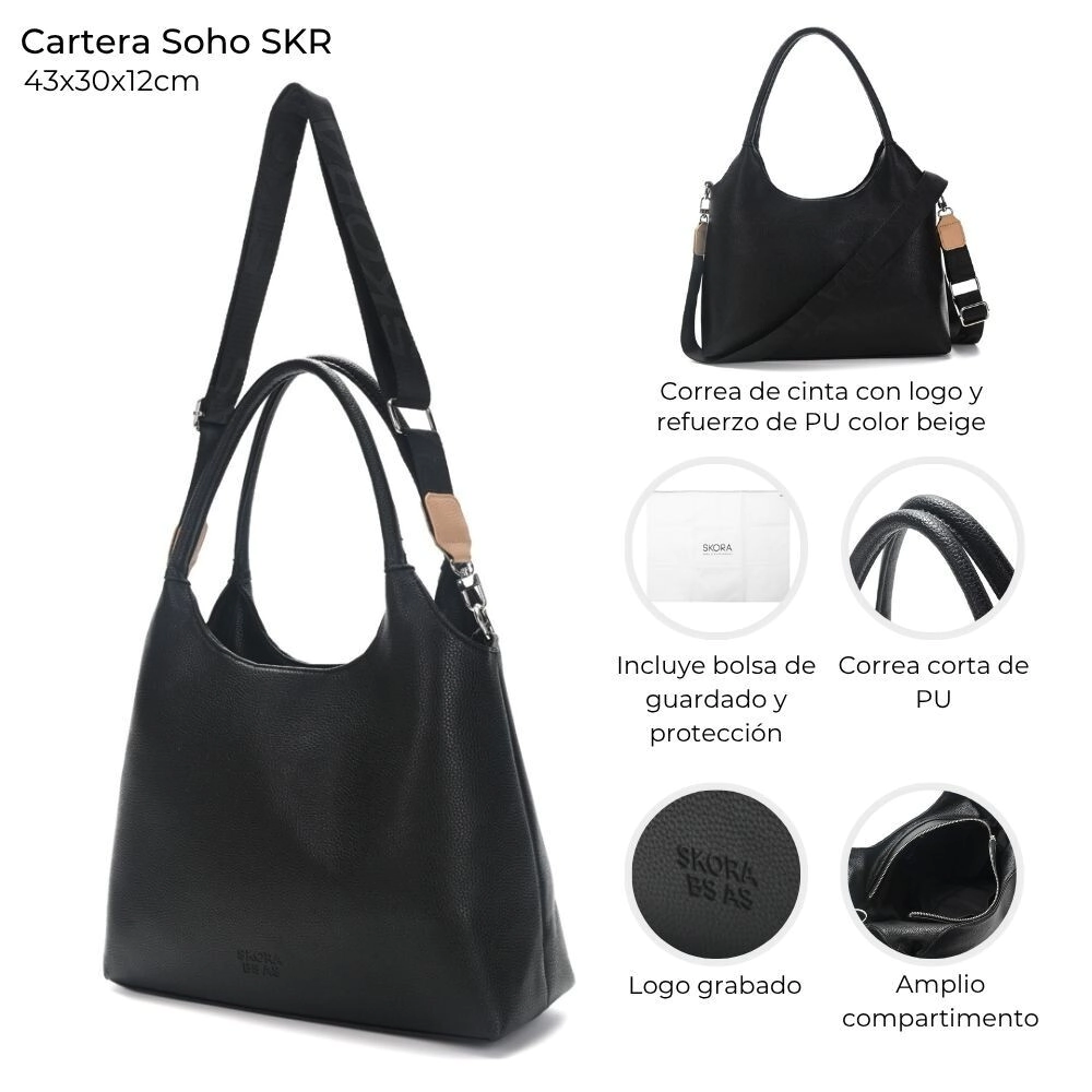 CARTERA SOHO SKORA 43x30x12 CM NEGRA
