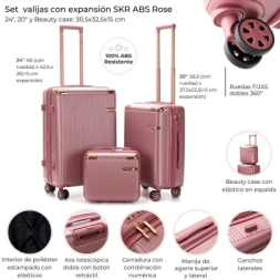 SET VALIJAS 20"/24" + BEAUTY SKORA BS AS ABS ROSE