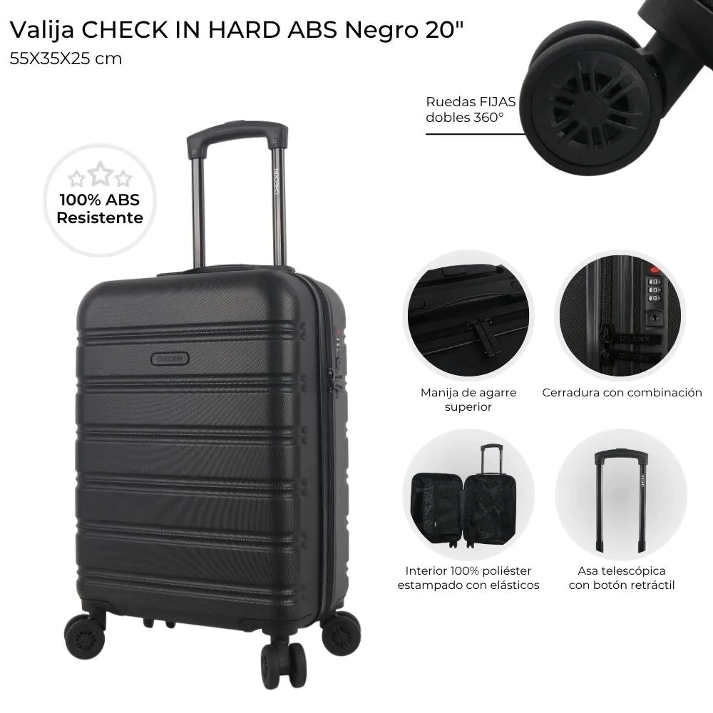 VALIJA CARRY ON CHECK IN HARD ABS NEGRA 20"