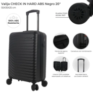 VALIJA CARRY ON CHECK IN HARD ABS NEGRA 20