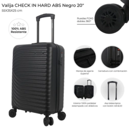VALIJA CARRY ON CHECK IN HARD ABS NEGRA 20