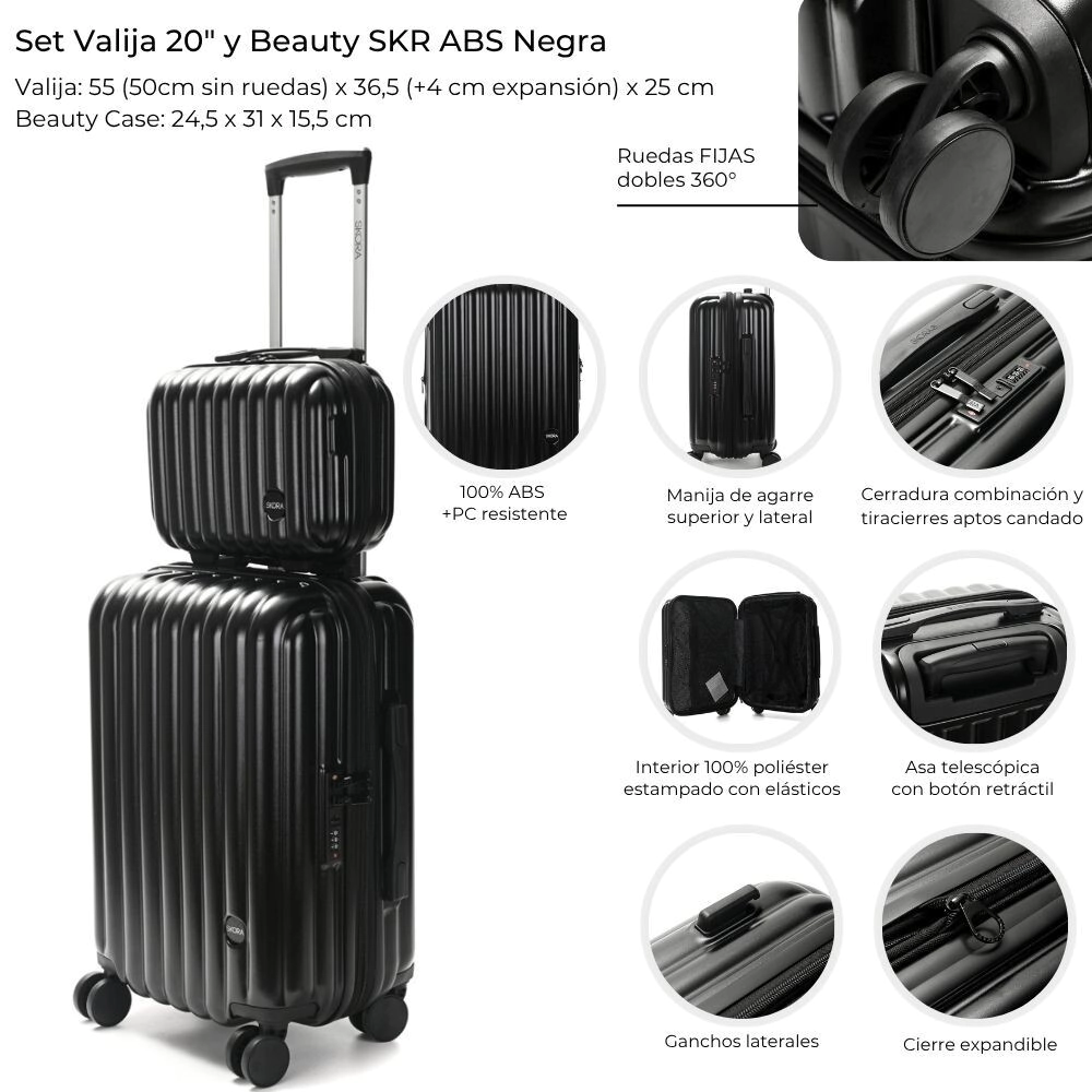 SET VALIJA 20" + BEAUTY SKORA ABS NEGRA