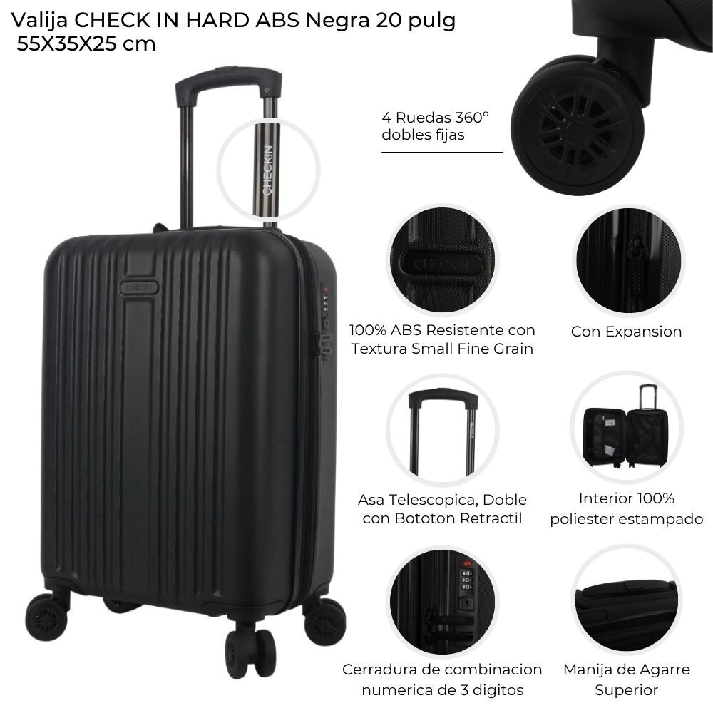VALIJA CHECK IN HARD ABS NEGRA 20"