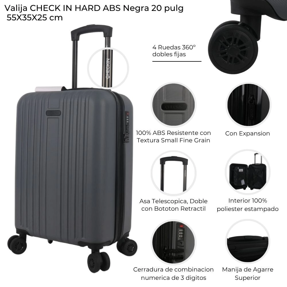 VALIJA CHECK IN HARD ABS GRIS OSCURO 20"