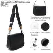 BANDOLERA SOHO SKORA DOBLE CORREA 27x17x8 CM NEGRA